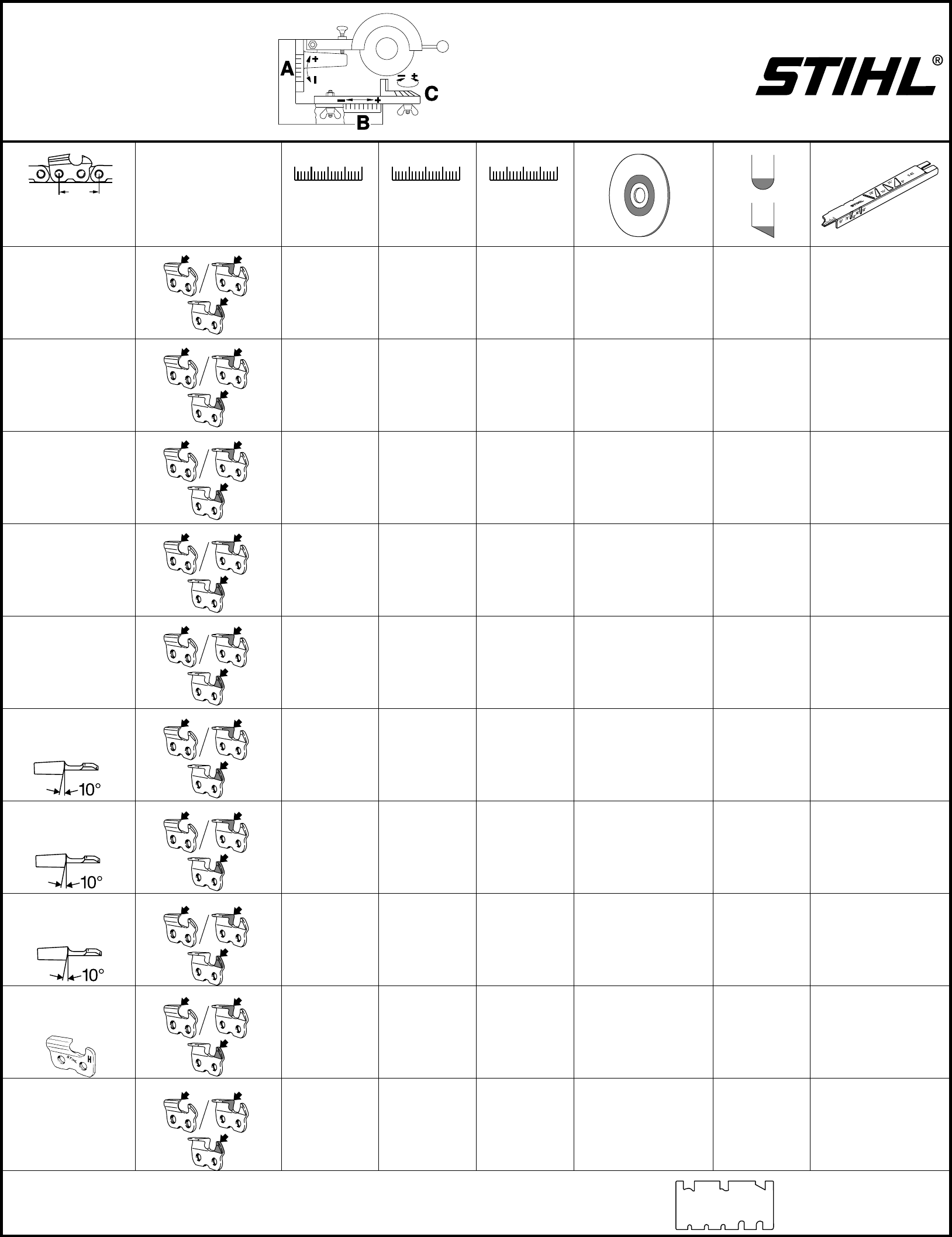 Handleiding Stihl Saw Chain Angles Chart (pagina 1 1) (Engels)