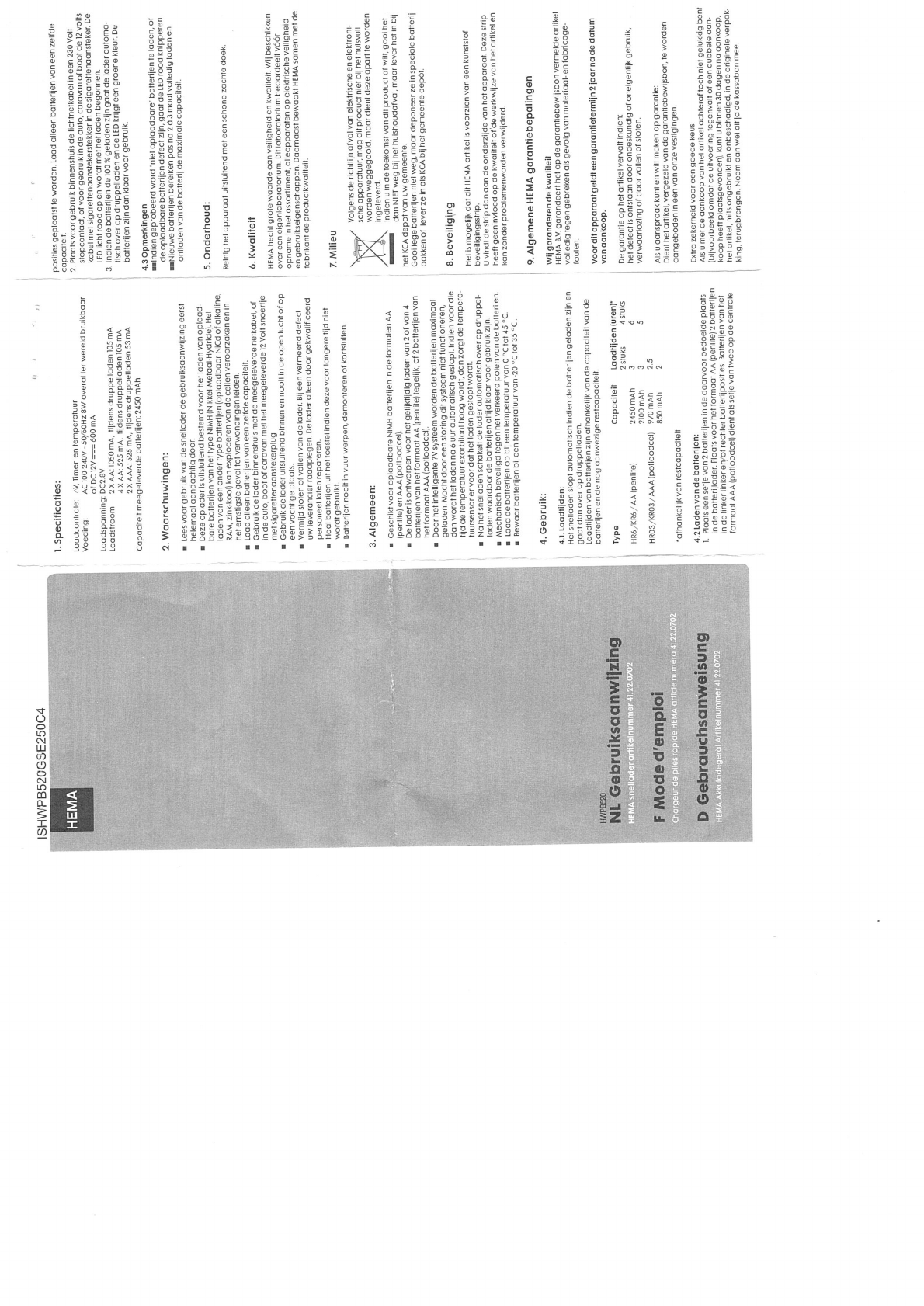 Supermarkt communicatie Pellen Handleiding Hema HWPB520GS (pagina 1 van 1) (Nederlands)