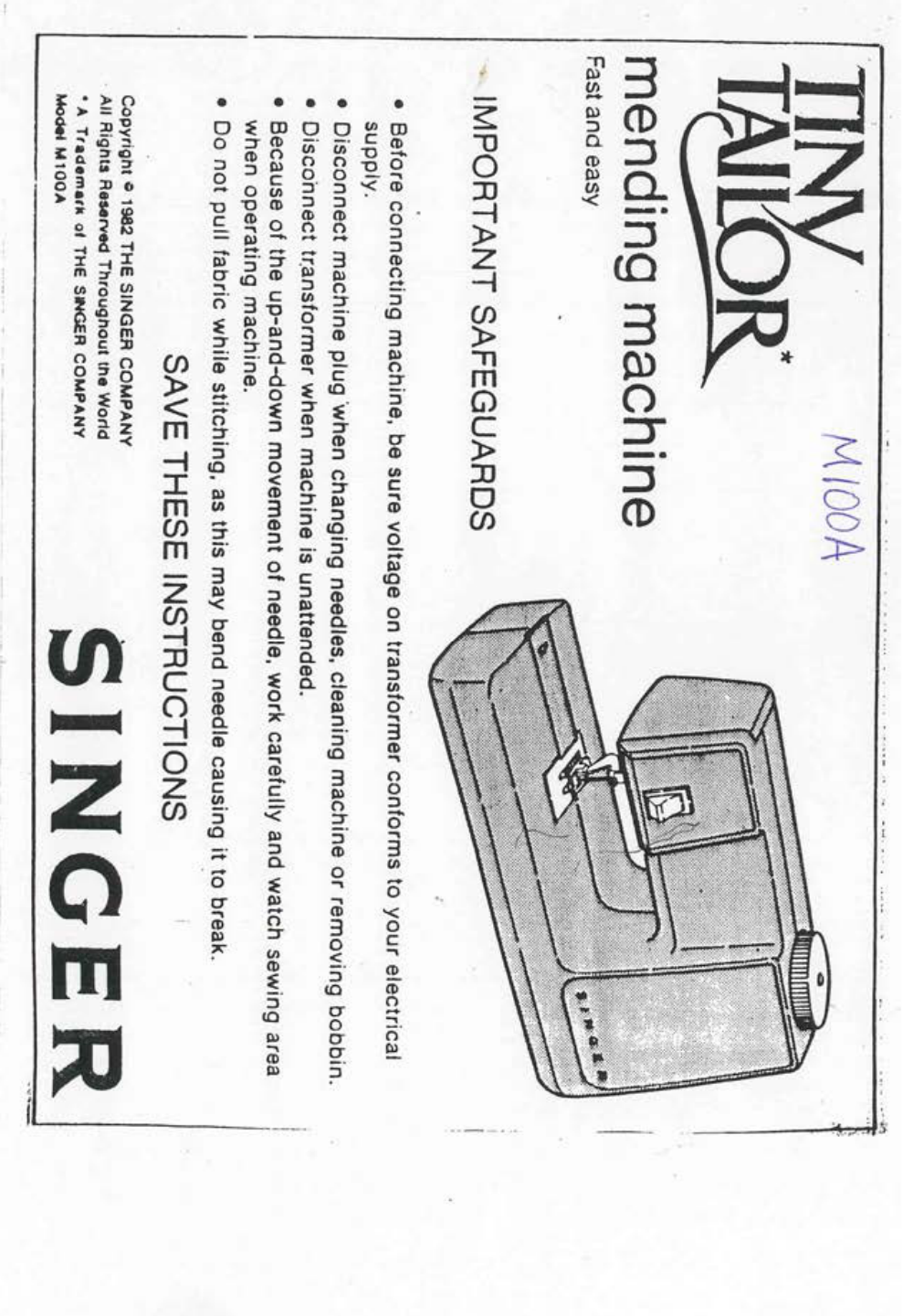 Handleiding Singer M100A Tiny Tailor (pagina 1 van 8) (English)