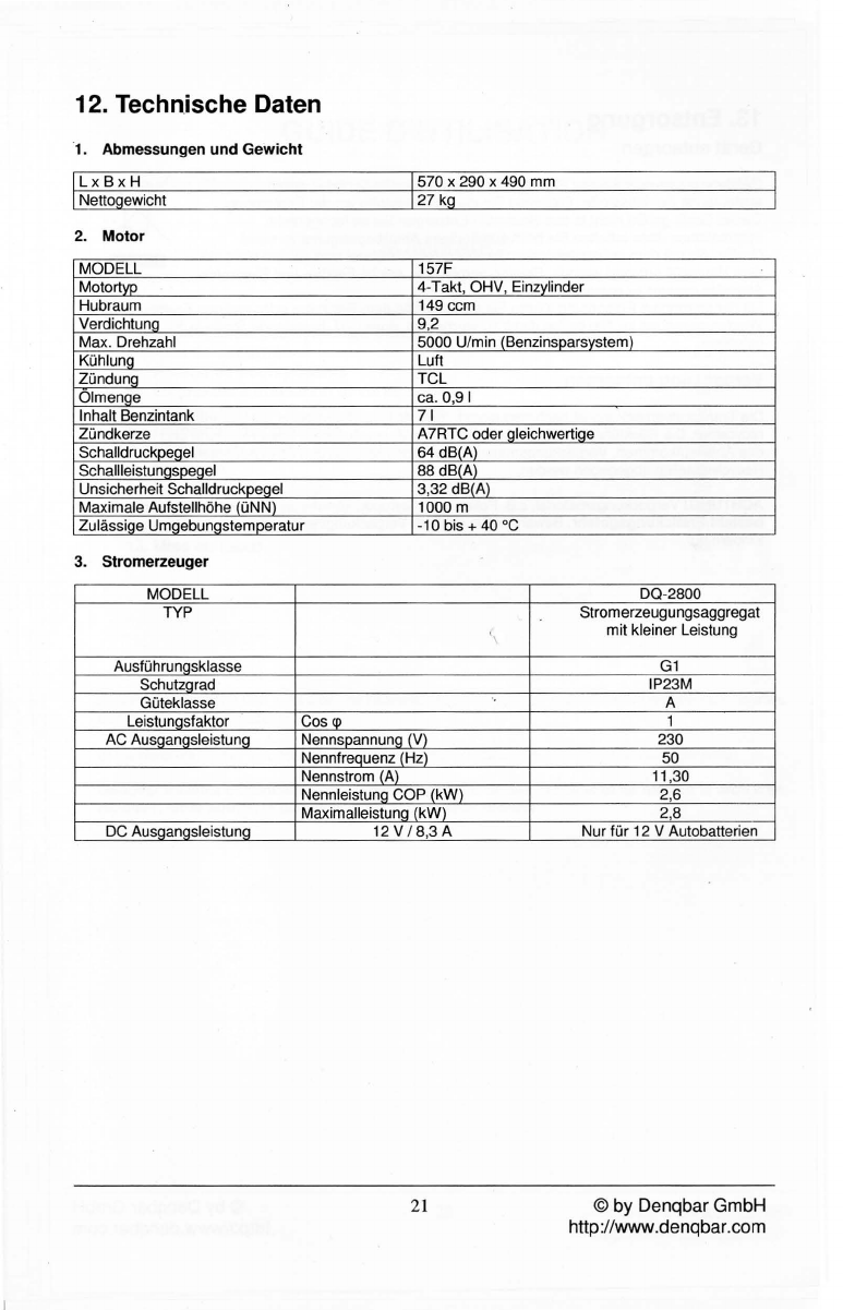 Handleiding Denqbar DQ-2800 (pagina 21 van 21) (Duits)