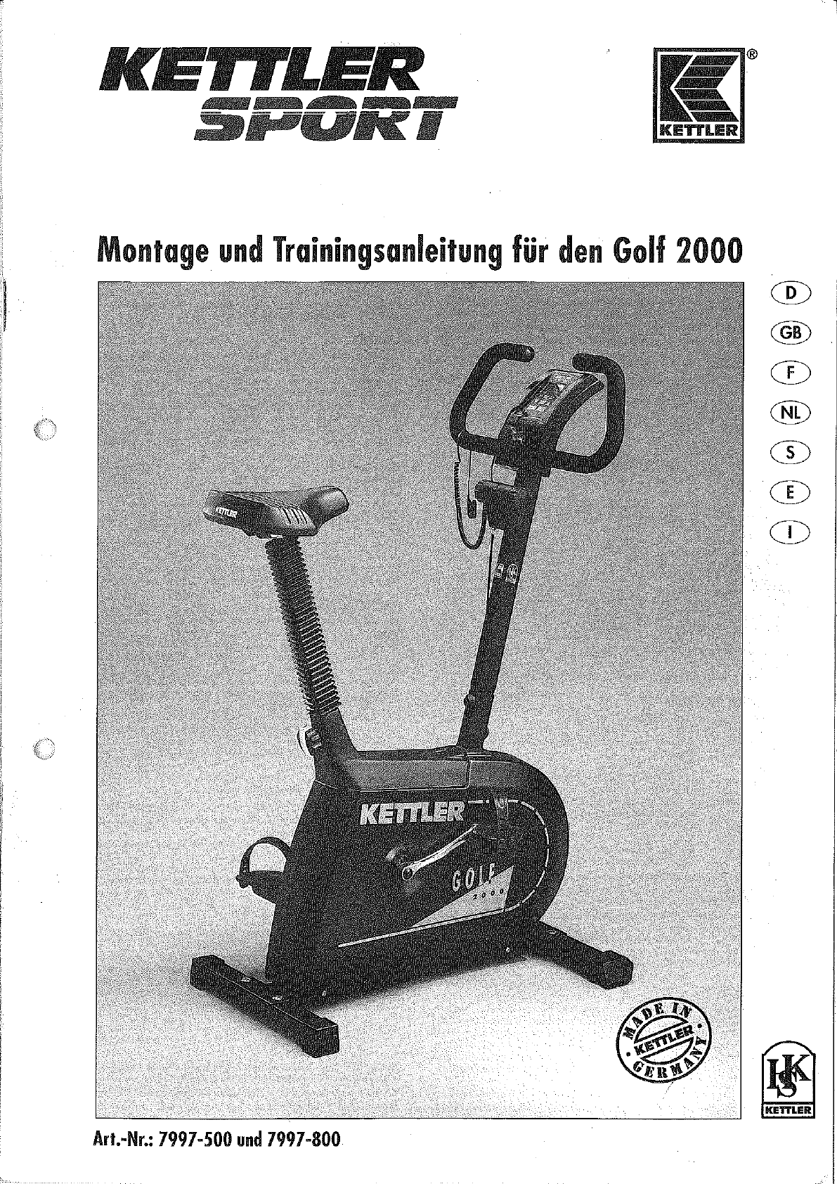 Misbruik eb Betreffende Handleiding Kettler Golf 2000 - 07997-500.800 (pagina 1 van 28)  (Nederlands, Duits, Engels, Frans, Italiaans, Spaans, Zweeds)