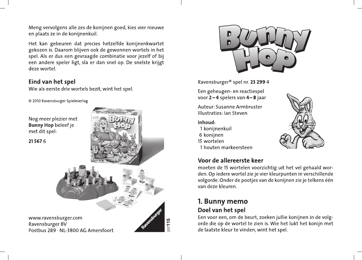 Nauw Ewell Ramen wassen Handleiding Ravensburger 23299 Bunny Hop (pagina 1 van 2) (Nederlands)