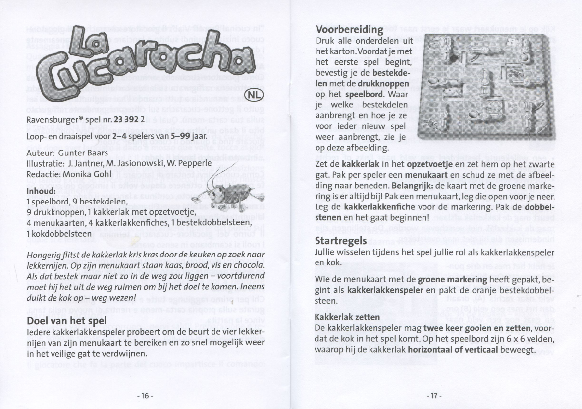 Ongeschikt Bevestigen aan Disciplinair Handleiding Ravensburger 233922 La Cucaracha - reiseditie (pagina 1 van 6)  (Nederlands, Frans)