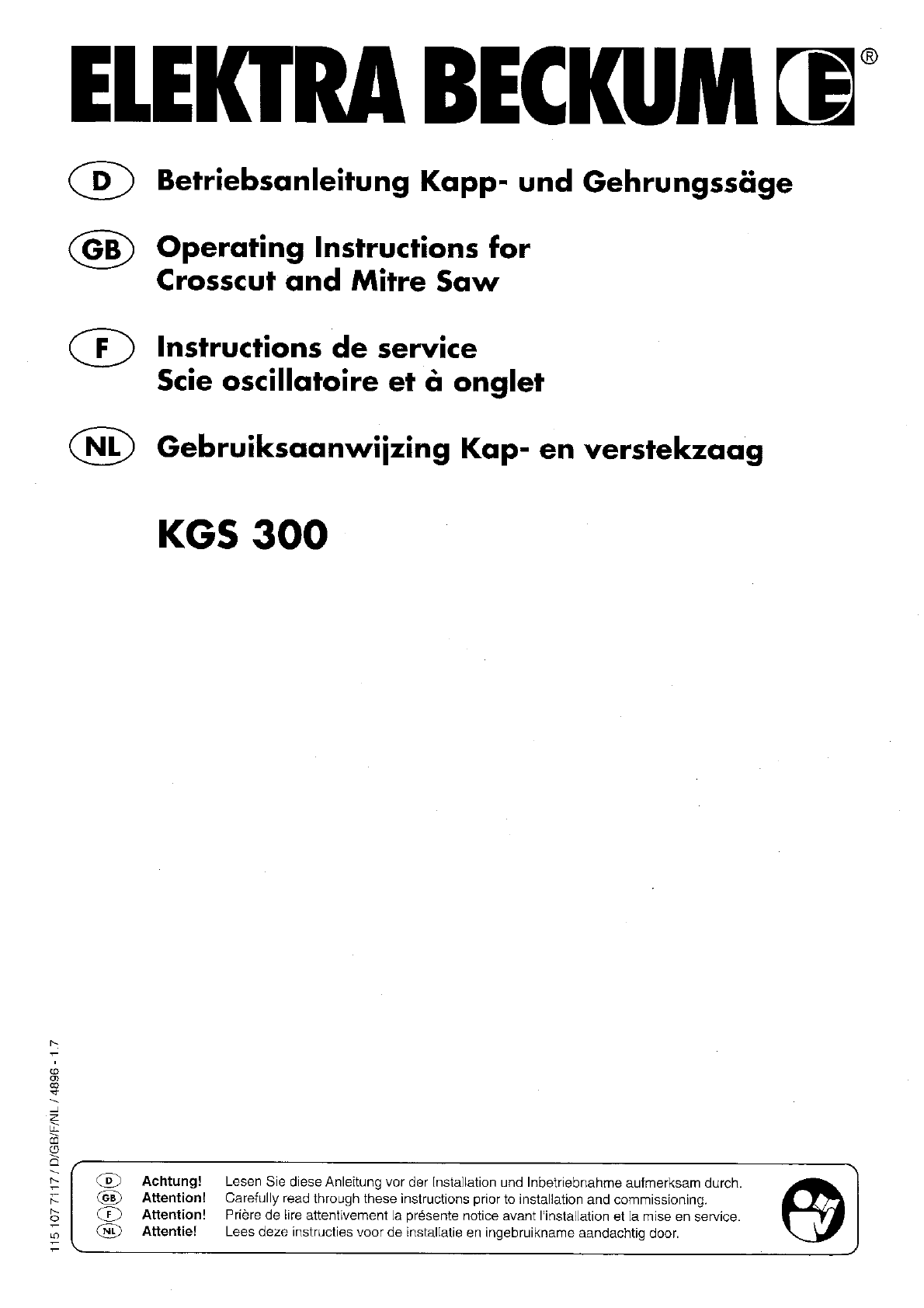 Onzorgvuldigheid Trouwens Tactiel gevoel Handleiding Metabo kgs 300 (pagina 1 van 64) (Nederlands, Duits, Engels,  Frans)