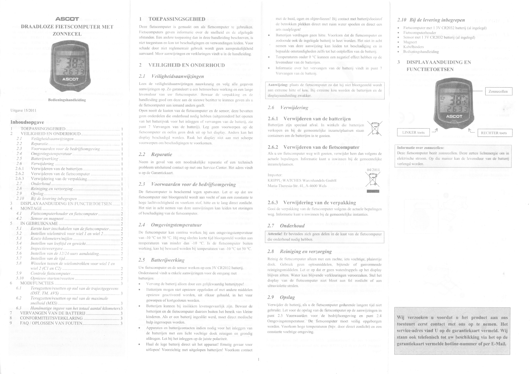 Handleiding Ascot NT-220 - (pagina 1 van 2) (Nederlands)
