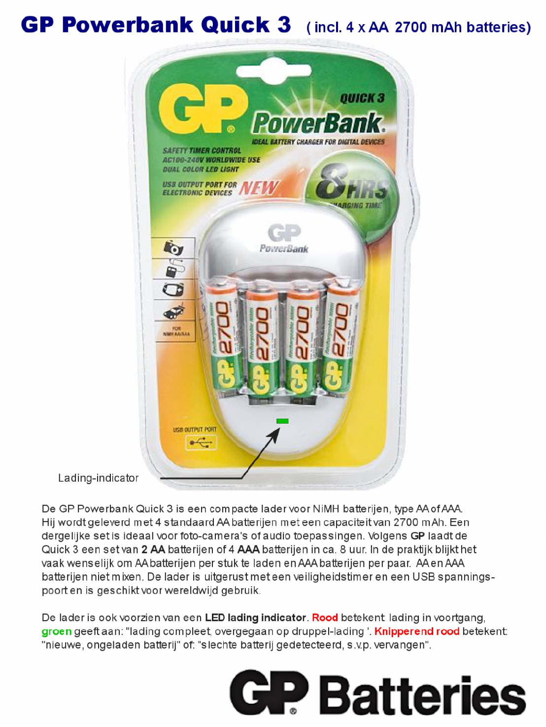 Maak een naam verwennen droogte Handleiding Gp batteries Powerbank Quick 3 (pagina 1 van 1) (Nederlands)