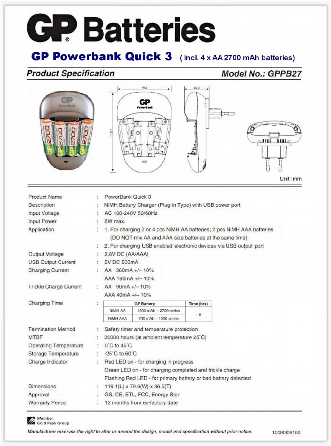 Handleiding Gp batteries Powerbank Quick 3 (pagina 1 (Engels)