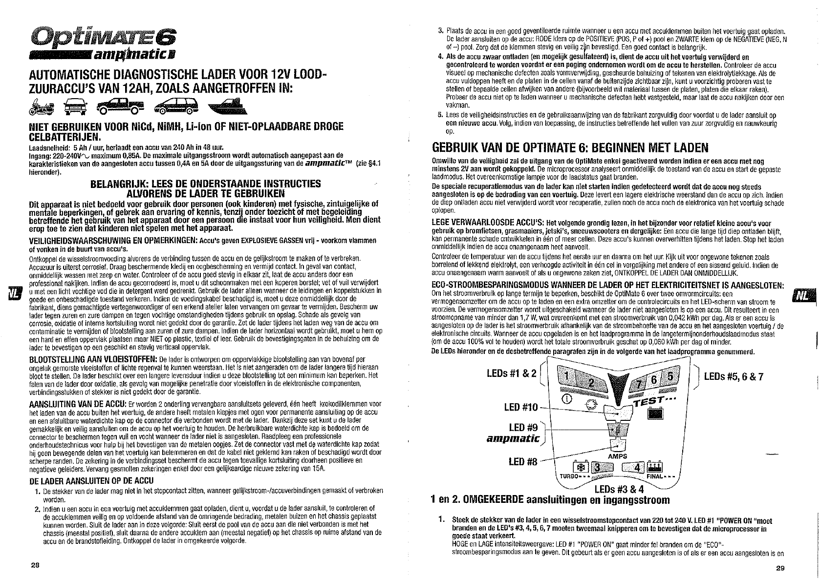 Handleiding Tecmate Optimate 5 Voltmatic - TM222 (pagina 2 van 7)  (Nederlands, Duits, Engels, Frans, Italiaans, Portugees, Spaans, Zweeds)