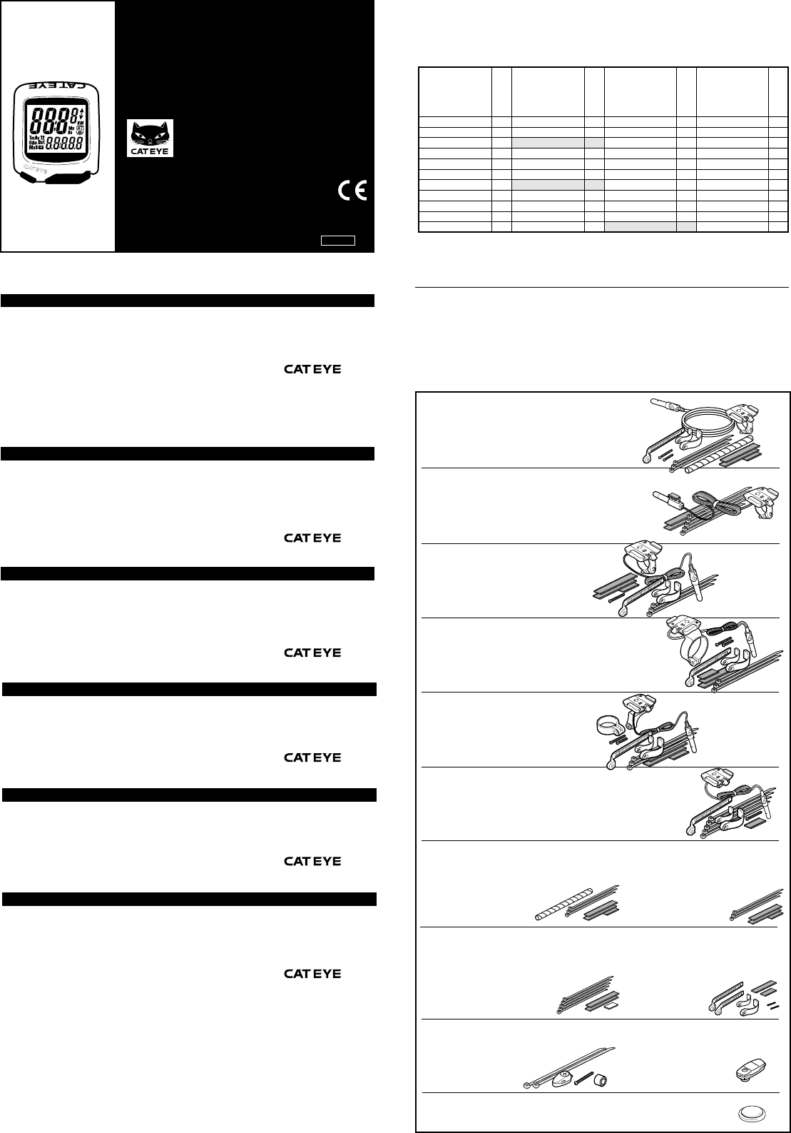 Cateye Bike Computer Wheel Size Chart