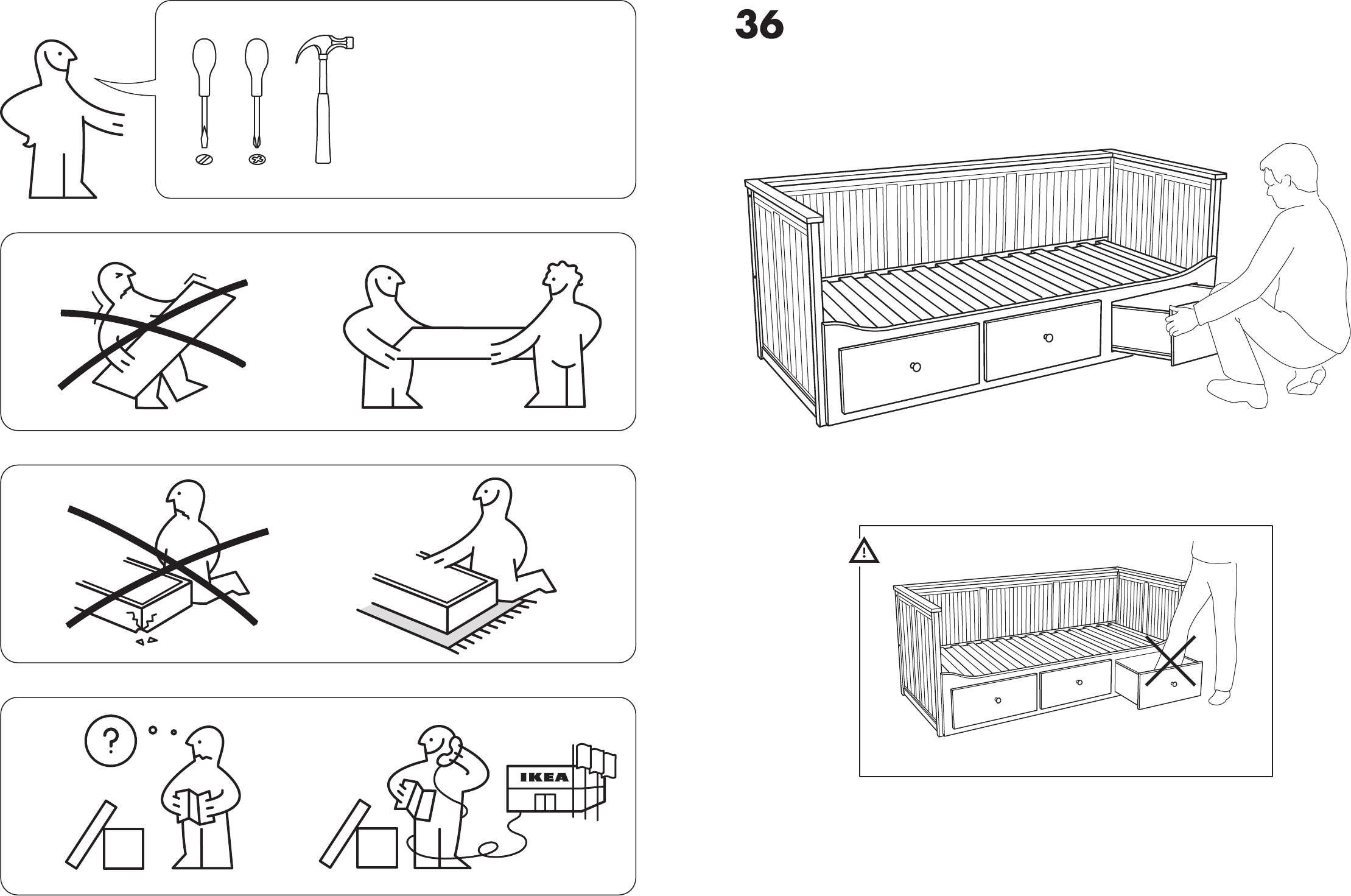 Trek beweging mobiel Handleiding Ikea Hemnes bedbank (pagina 3 van 12) (Nederlands, Duits,  Engels, Frans, Italiaans, Portugees, Spaans, Pools, Deens, Zweeds, Noors,  Fins)