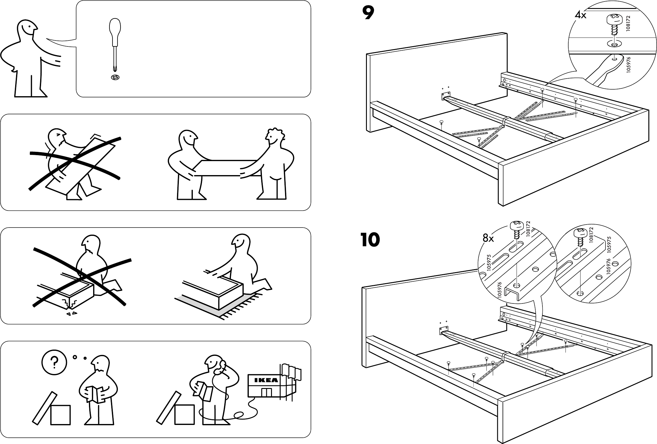 Handleiding Malm bedframe (pagina 2 van 6) (Nederlands, Duits, Engels, Frans, Italiaans, Portugees, Spaans, Pools, Deens, Zweeds, Noors, Fins)