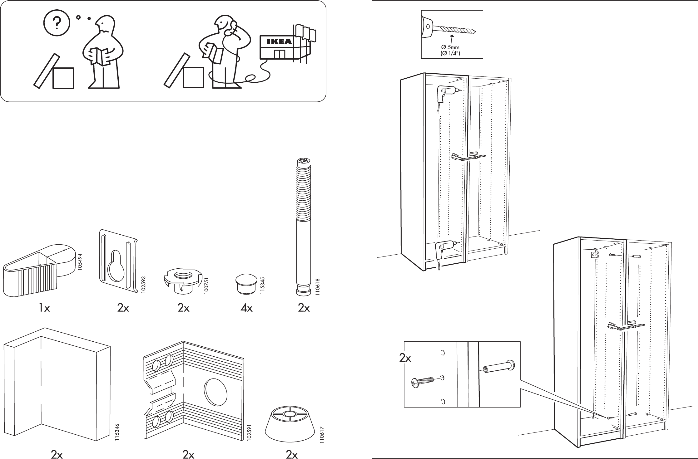 Handleiding Ikea Pax garderobekast 2 van (Nederlands, Duits, Engels, Frans, Italiaans, Portugees, Spaans, Pools, Deens, Zweeds, Noors,