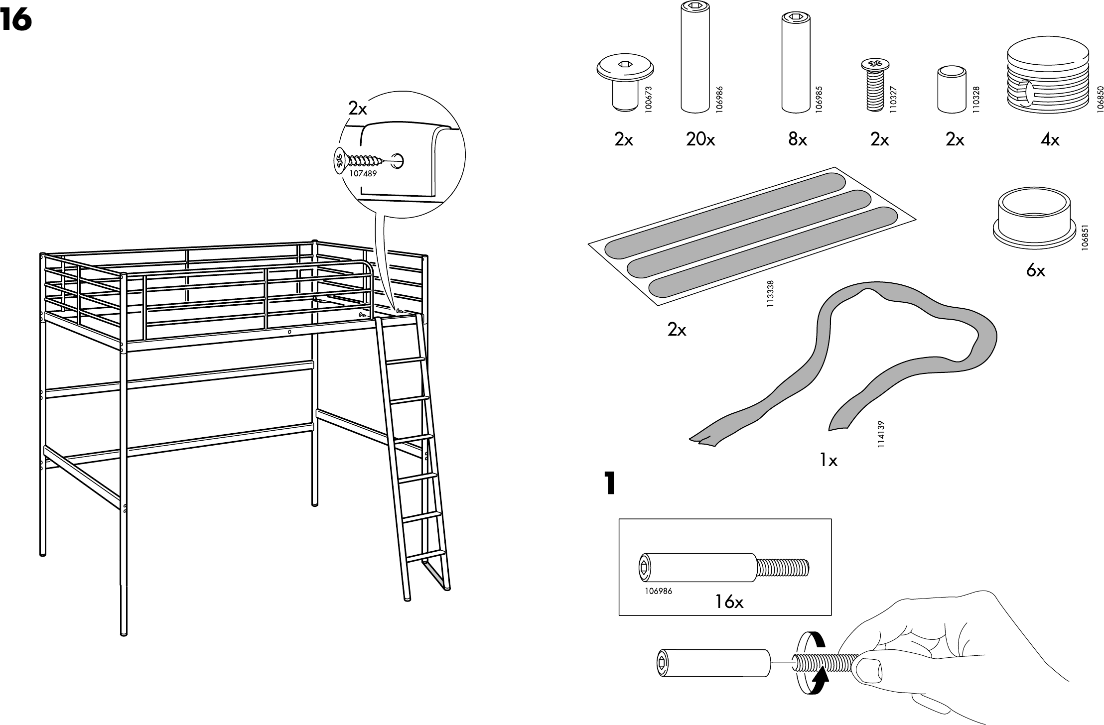 Handleiding Ikea hoogslaper van 8) (Nederlands, Duits, Frans, Italiaans, Portugees, Spaans, Pools, Deens, Zweeds, Noors, Fins)