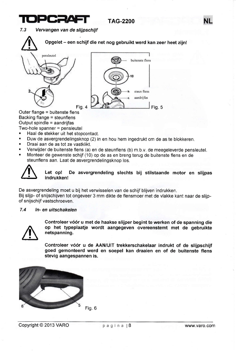 Diplomaat ziek Aanklager Handleiding Topcraft Haakse slijper (pagina 12 van 20) (Nederlands)