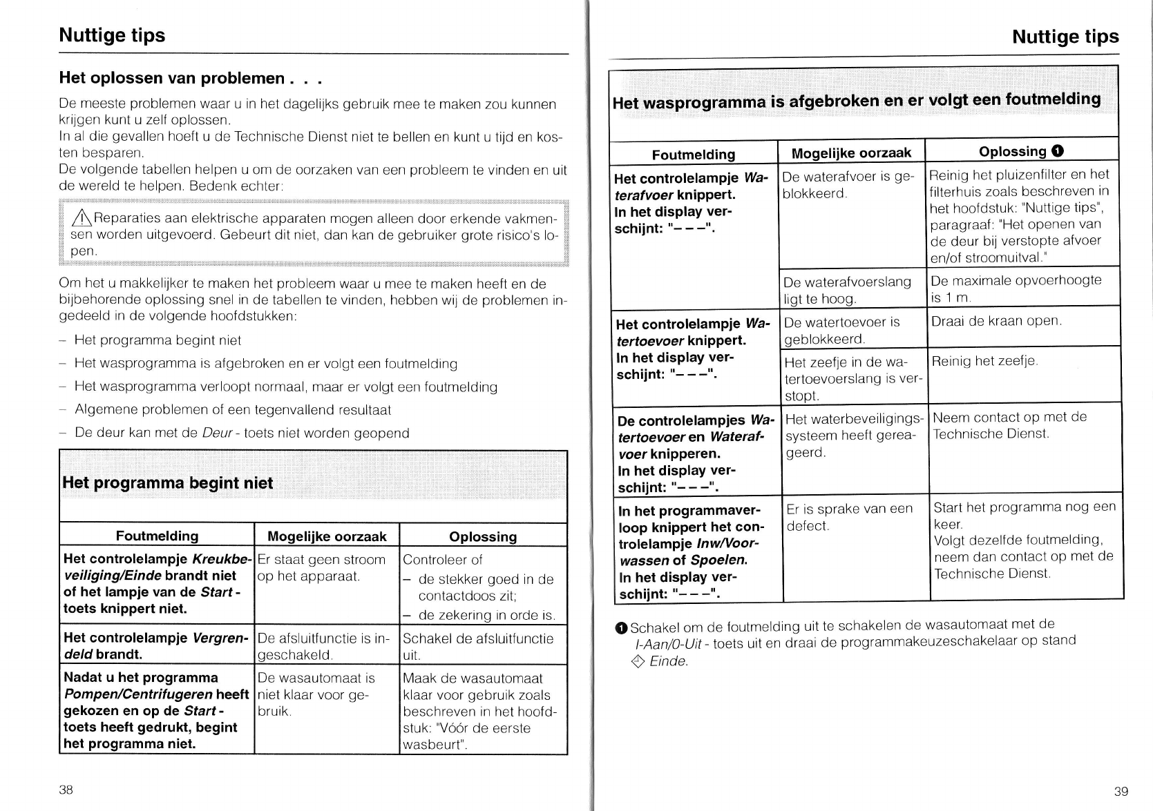 wapen koper systeem Handleiding Miele W 2521 (pagina 21 van 35) (Nederlands)