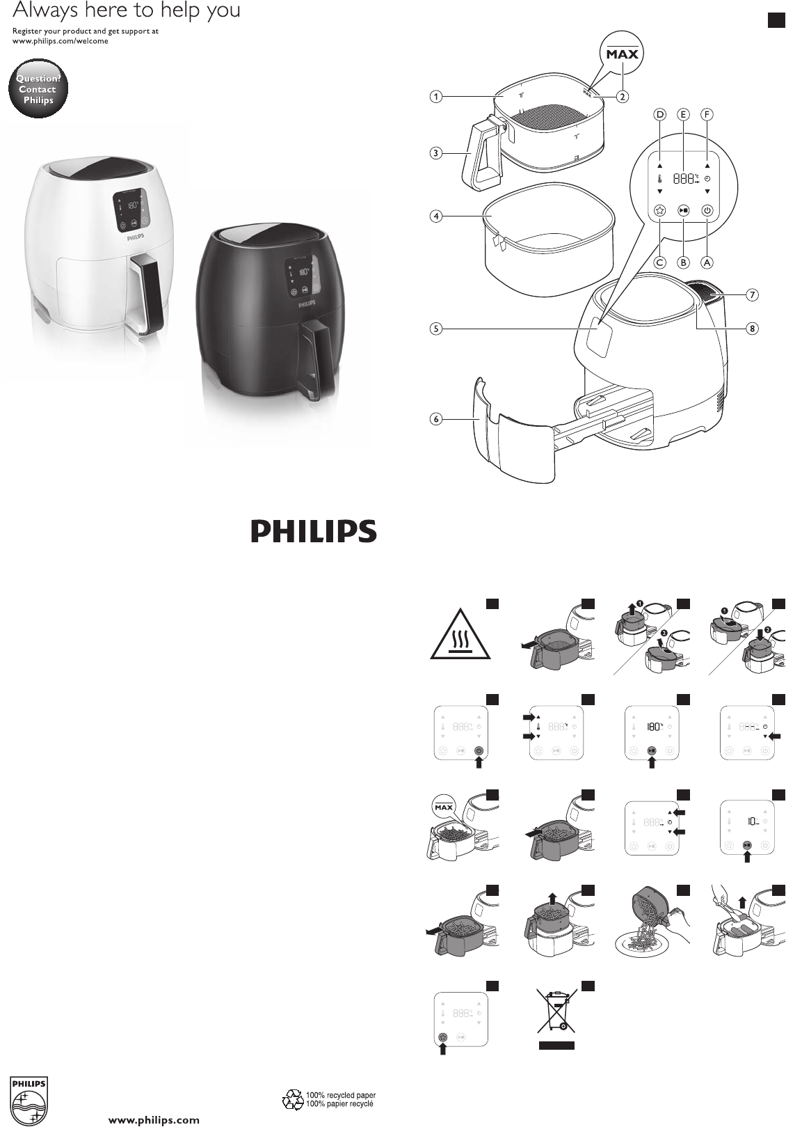 Dosering Vervloekt Hassy Handleiding Philips HD9240 Airfryer XL (pagina 1 van 13) (Nederlands,  Engels, Frans)