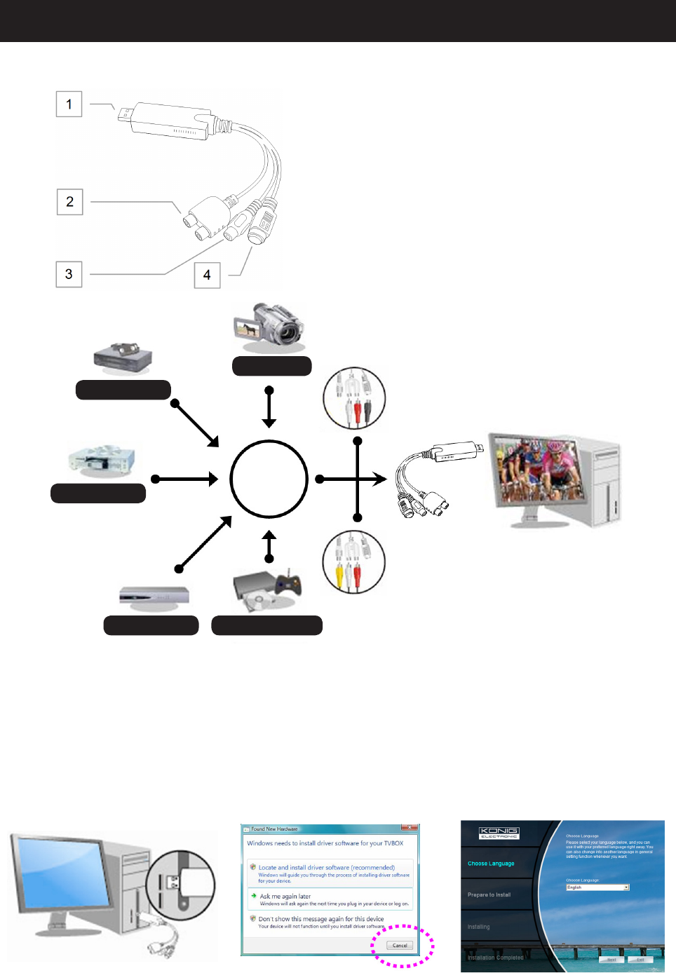 Handleiding Konig Electronic CMP-USBVG6 - USB Video grabber (pagina van 69) (Nederlands, Duits, Engels, Frans, Italiaans, Portugees, Turks, Deens, Zweeds, Noors, Fins)