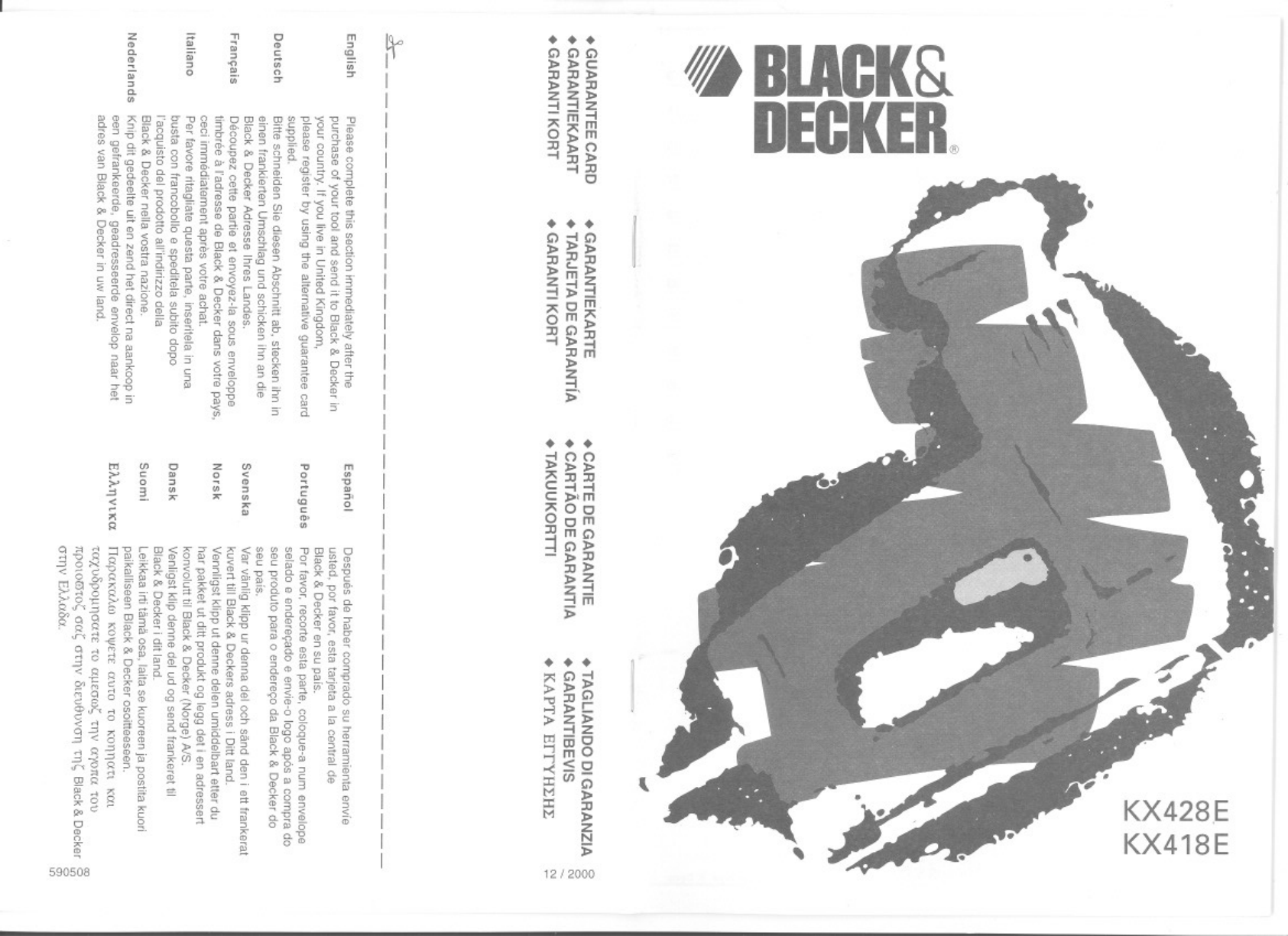 Handleiding Black Decker KX418E (pagina 1 van (Nederlands, Duits, Engels, Italiaans, Portugees, Spaans, Deens, Zweeds, Noors, Fins)